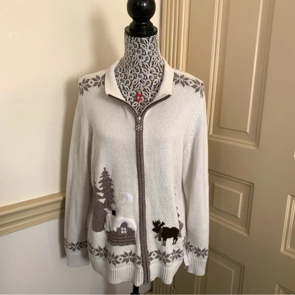 Vintage Zip Up Boho Christmas Sweater SZ XL - Picture 6 of 13